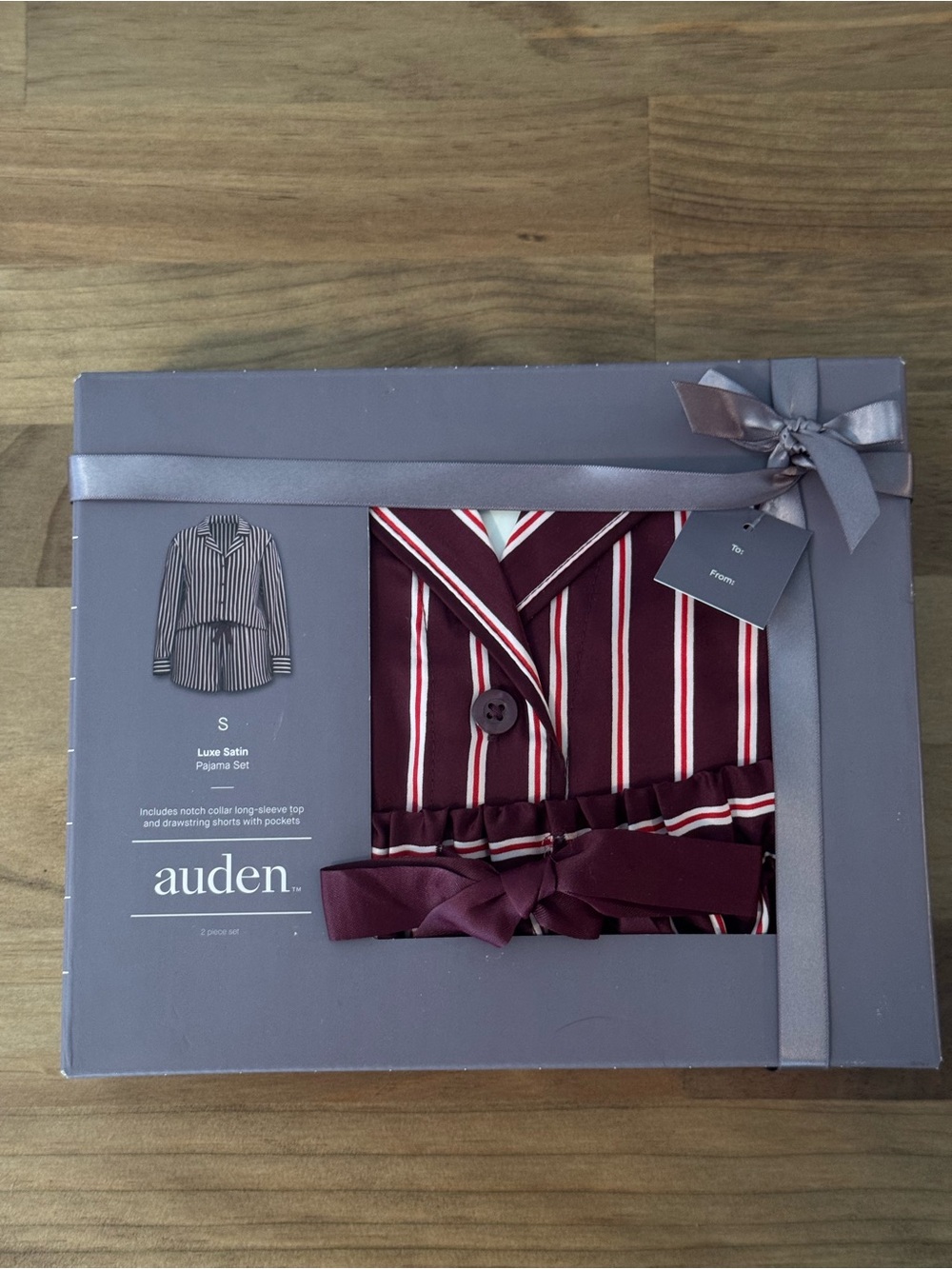 Auden Burgundy Striped Satin Pajama Set - Picture 2 of 4
